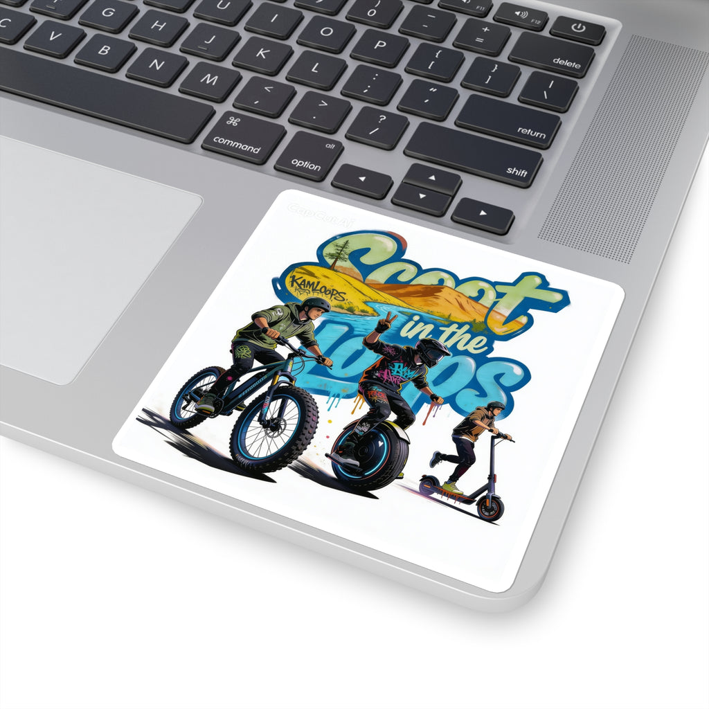 Scoot in the Loops Square Sticker — Electric Scooter & E-Bike Adventure Decal