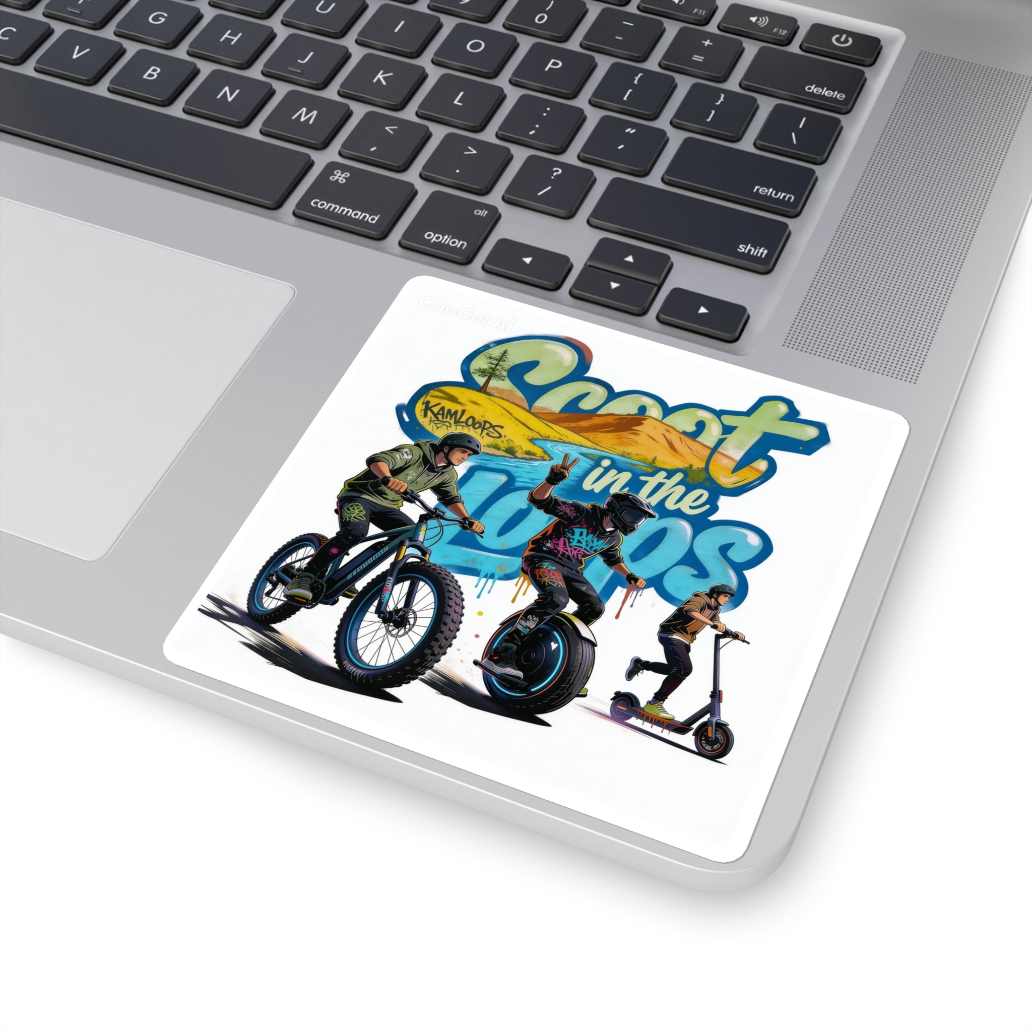 Scoot in the Loops Square Sticker — Electric Scooter & E-Bike Adventure Decal