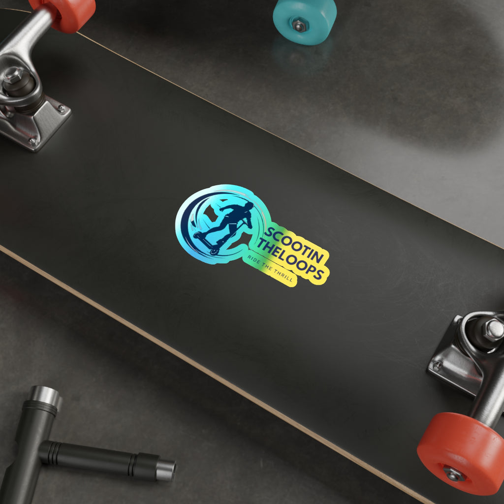 Holographic Die-Cut Sticker — 'Scootin The Loops' Skate Scooter Logo (Ride the Thrill)