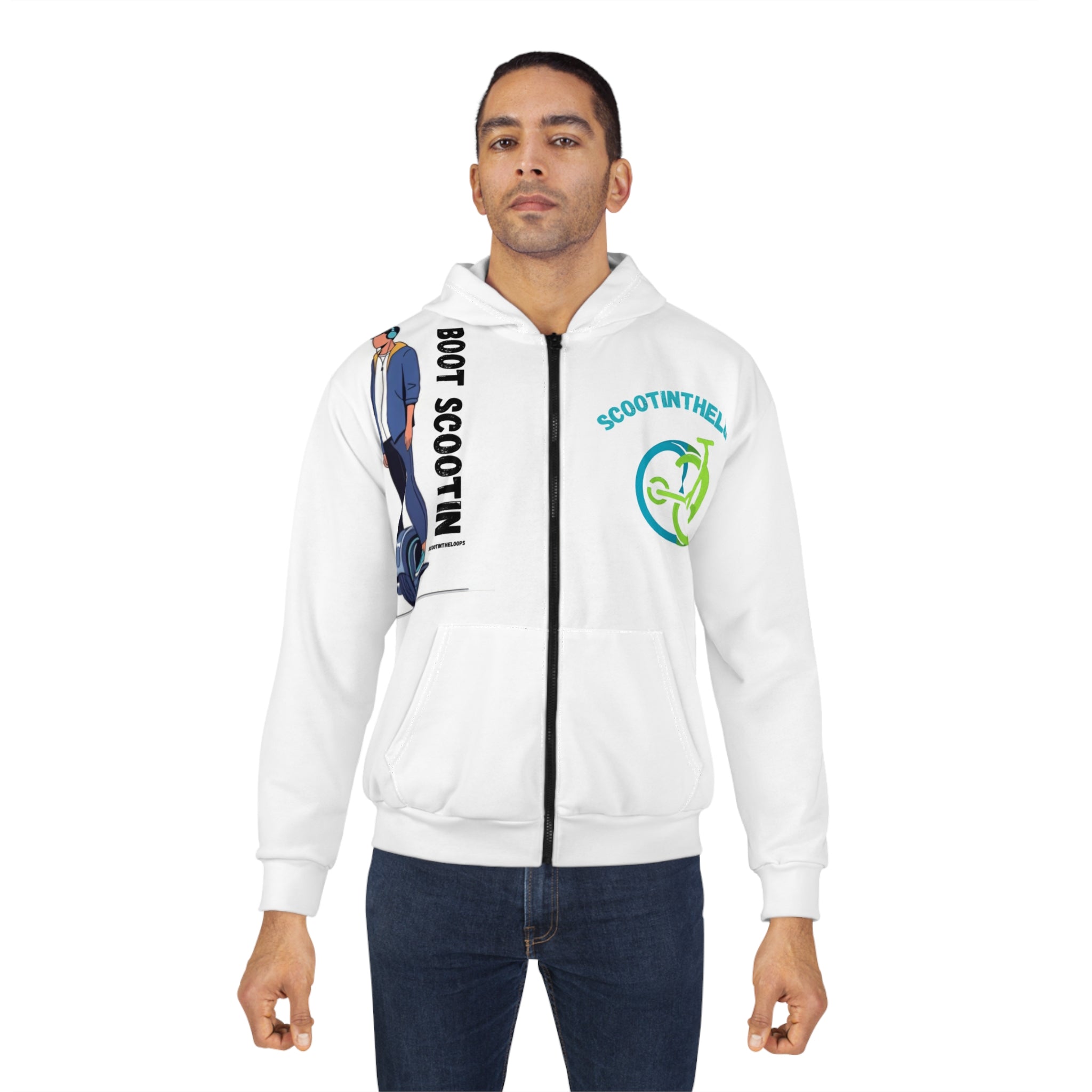 Zip Hoodie — Scootin' Helmet Graphic "Boot Scootin'" Zip-Up