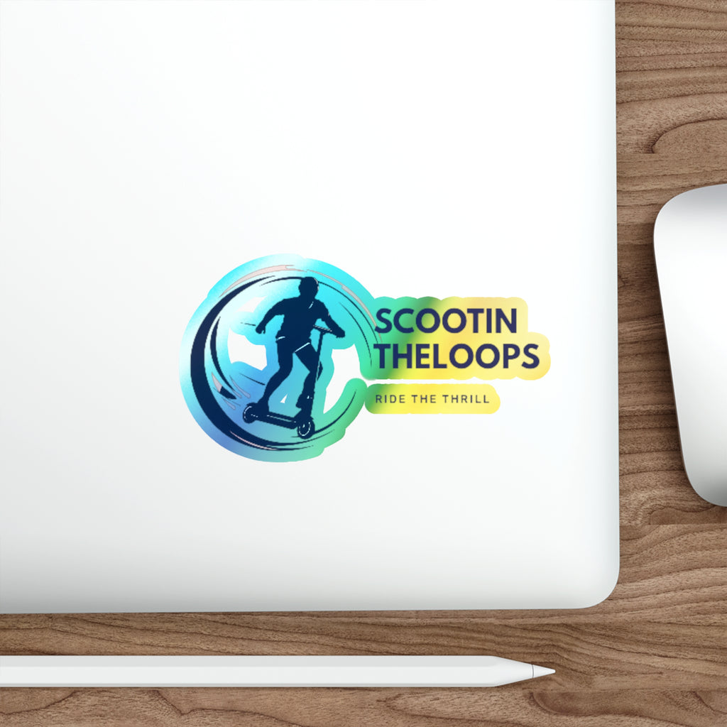 Holographic Die-Cut Sticker — 'Scootin The Loops' Skate Scooter Logo (Ride the Thrill)
