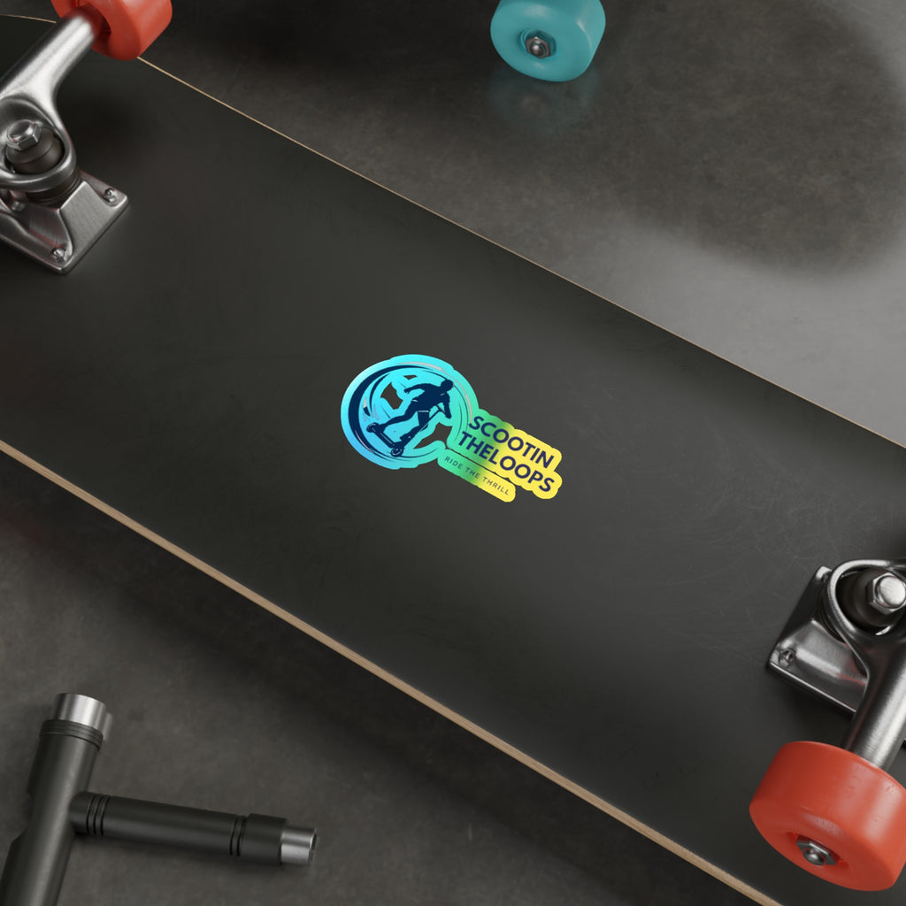 Holographic Die-Cut Sticker — 'Scootin The Loops' Skate Scooter Logo (Ride the Thrill)
