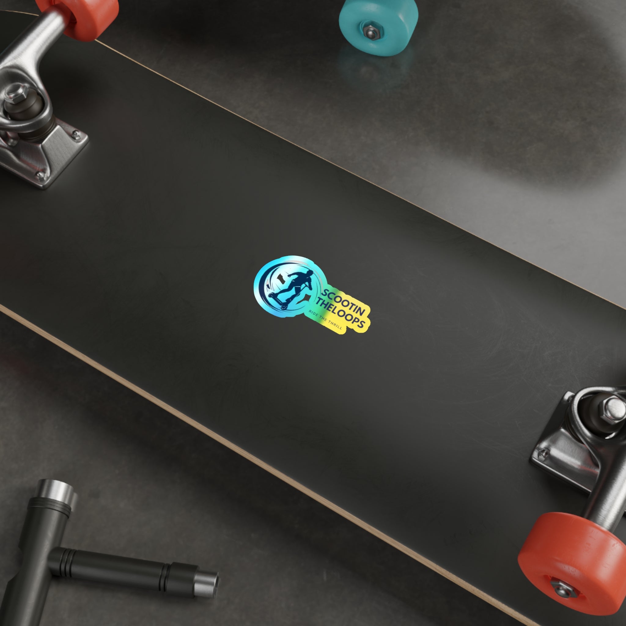 Holographic Die-Cut Sticker — 'Scootin The Loops' Skate Scooter Logo (Ride the Thrill)