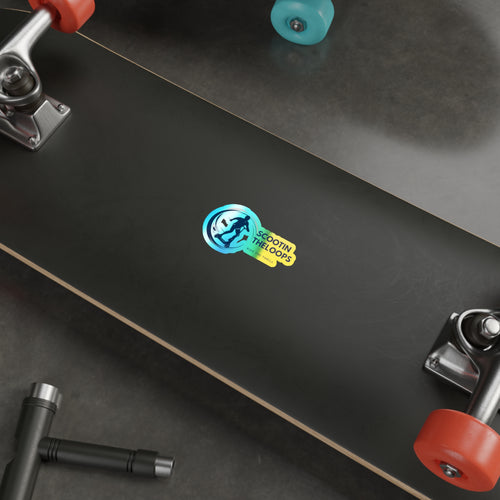 Holographic Die-Cut Sticker — 'Scootin The Loops' Skate Scooter Logo (Ride the Thrill)