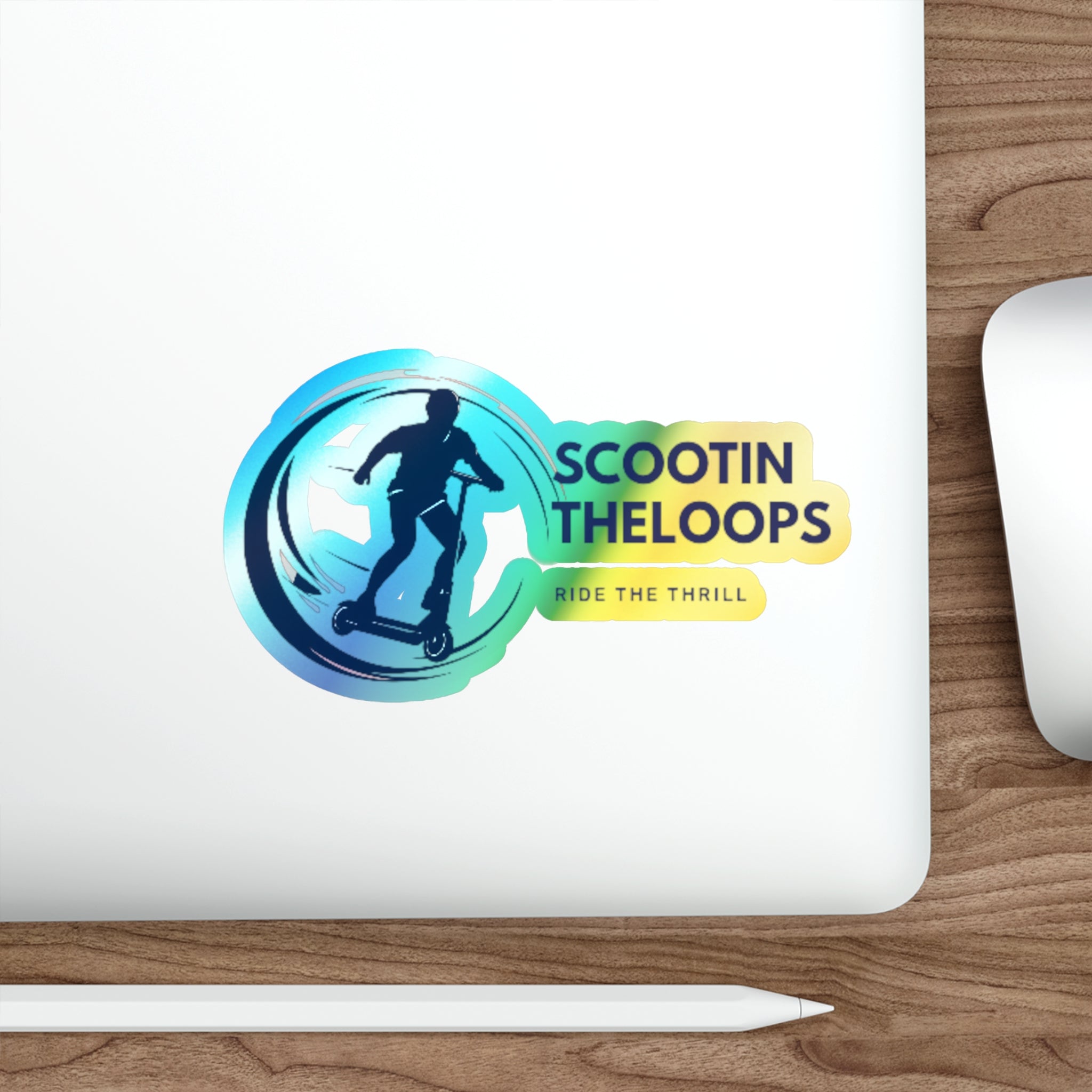 Holographic Die-Cut Sticker — 'Scootin The Loops' Skate Scooter Logo (Ride the Thrill)