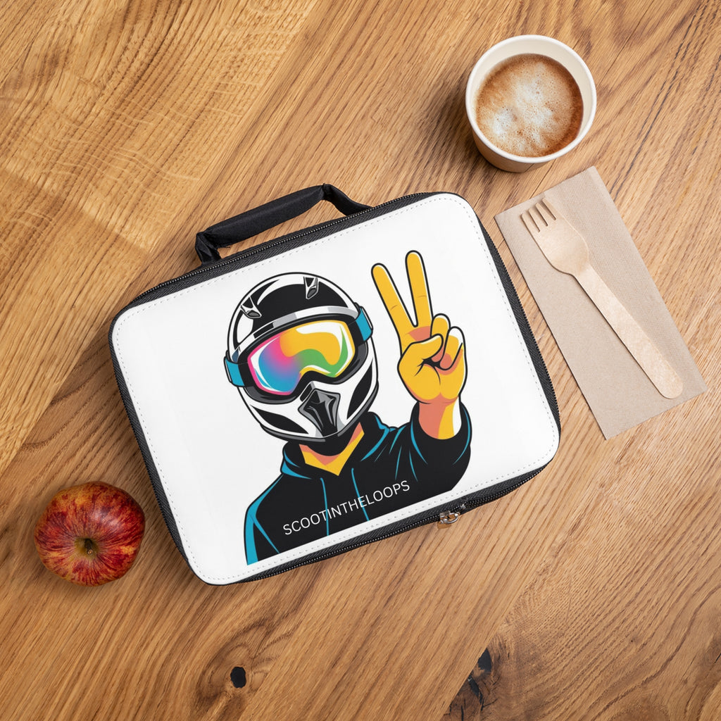 Scooter Rider Peace Sign Lunch Bag — Cool Helmet Graphic Lunchbox