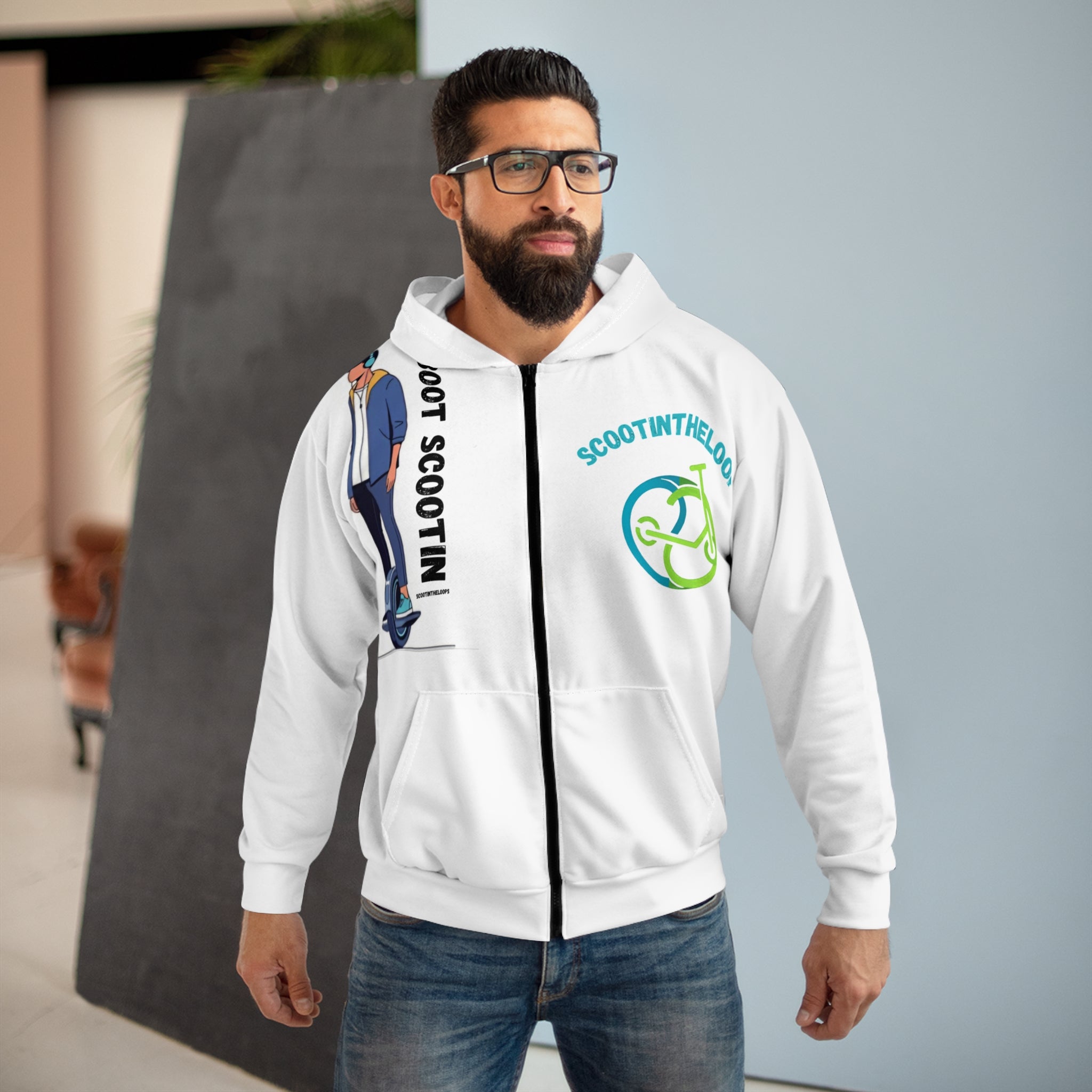 Zip Hoodie — Scootin' Helmet Graphic "Boot Scootin'" Zip-Up