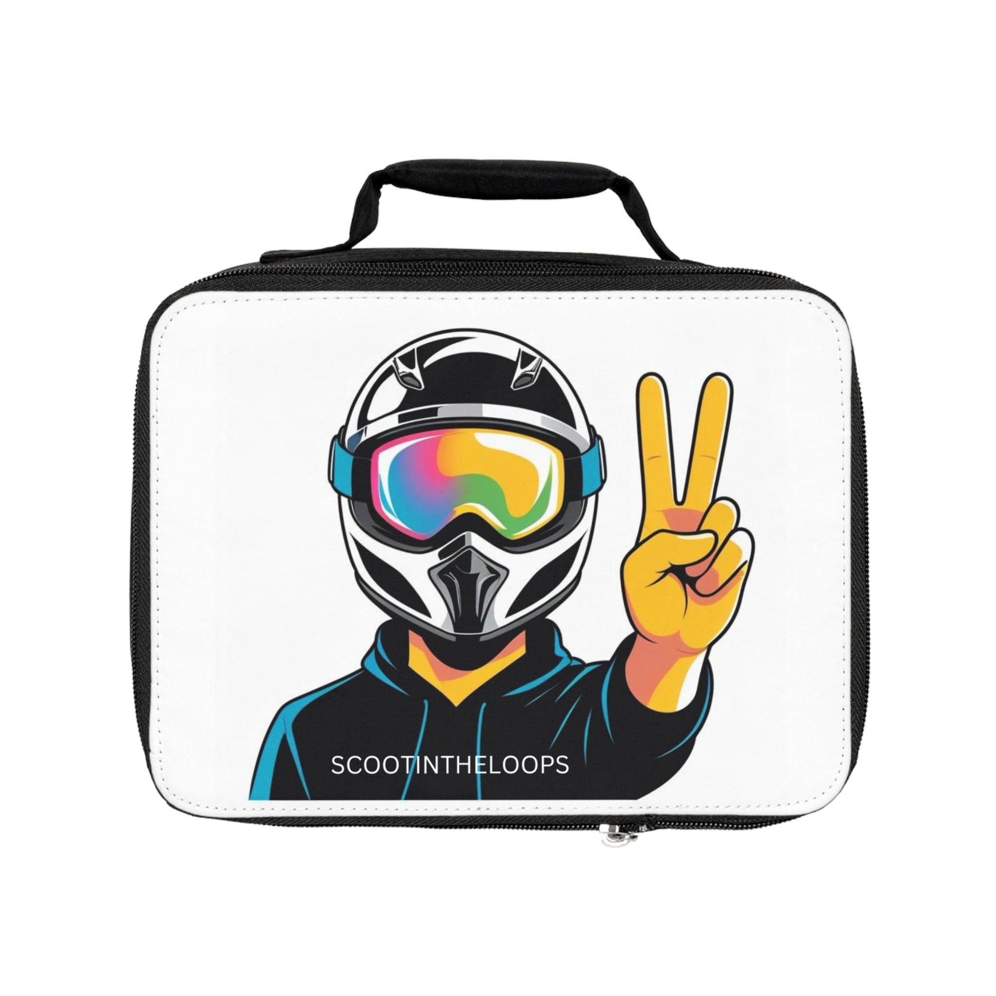 Scooter Rider Peace Sign Lunch Bag — Cool Helmet Graphic Lunchbox