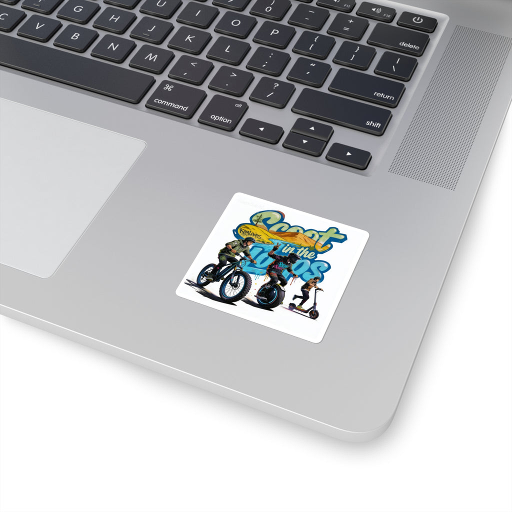 Scoot in the Loops Square Sticker — Electric Scooter & E-Bike Adventure Decal