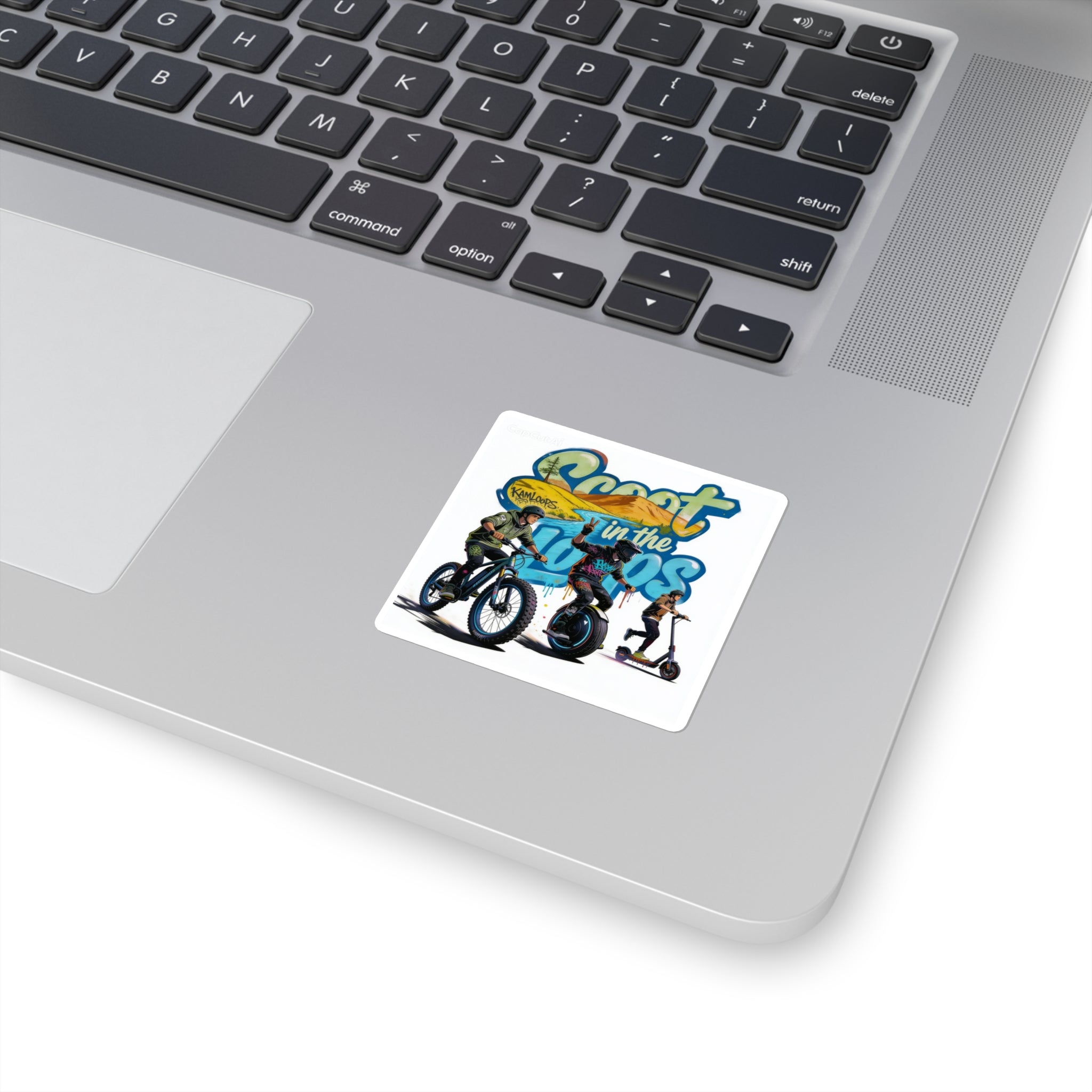 Scoot in the Loops Square Sticker — Electric Scooter & E-Bike Adventure Decal