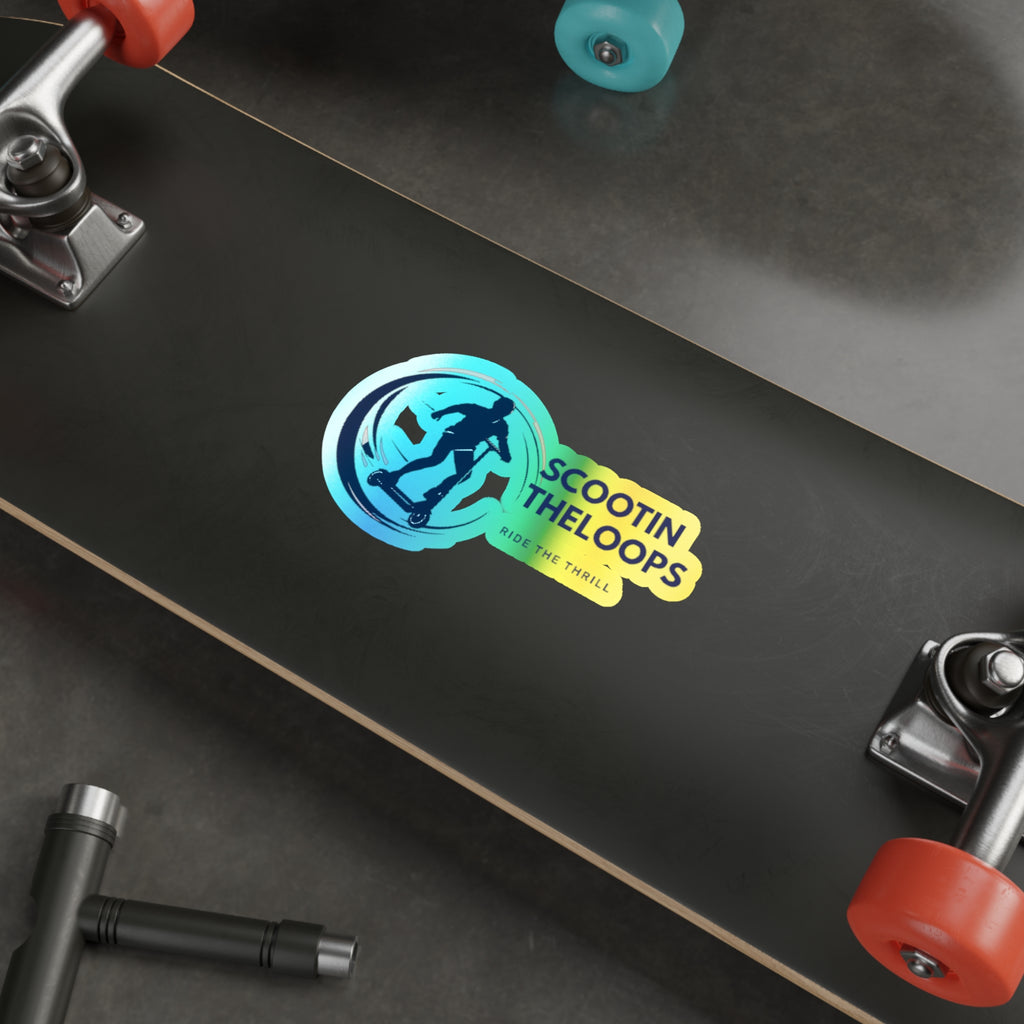 Holographic Die-Cut Sticker — 'Scootin The Loops' Skate Scooter Logo (Ride the Thrill)