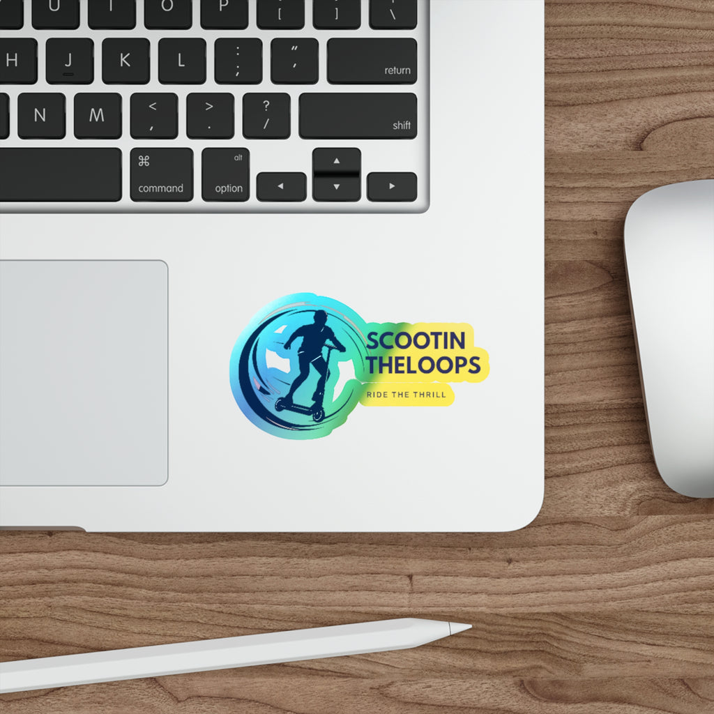 Holographic Die-Cut Sticker — 'Scootin The Loops' Skate Scooter Logo (Ride the Thrill)