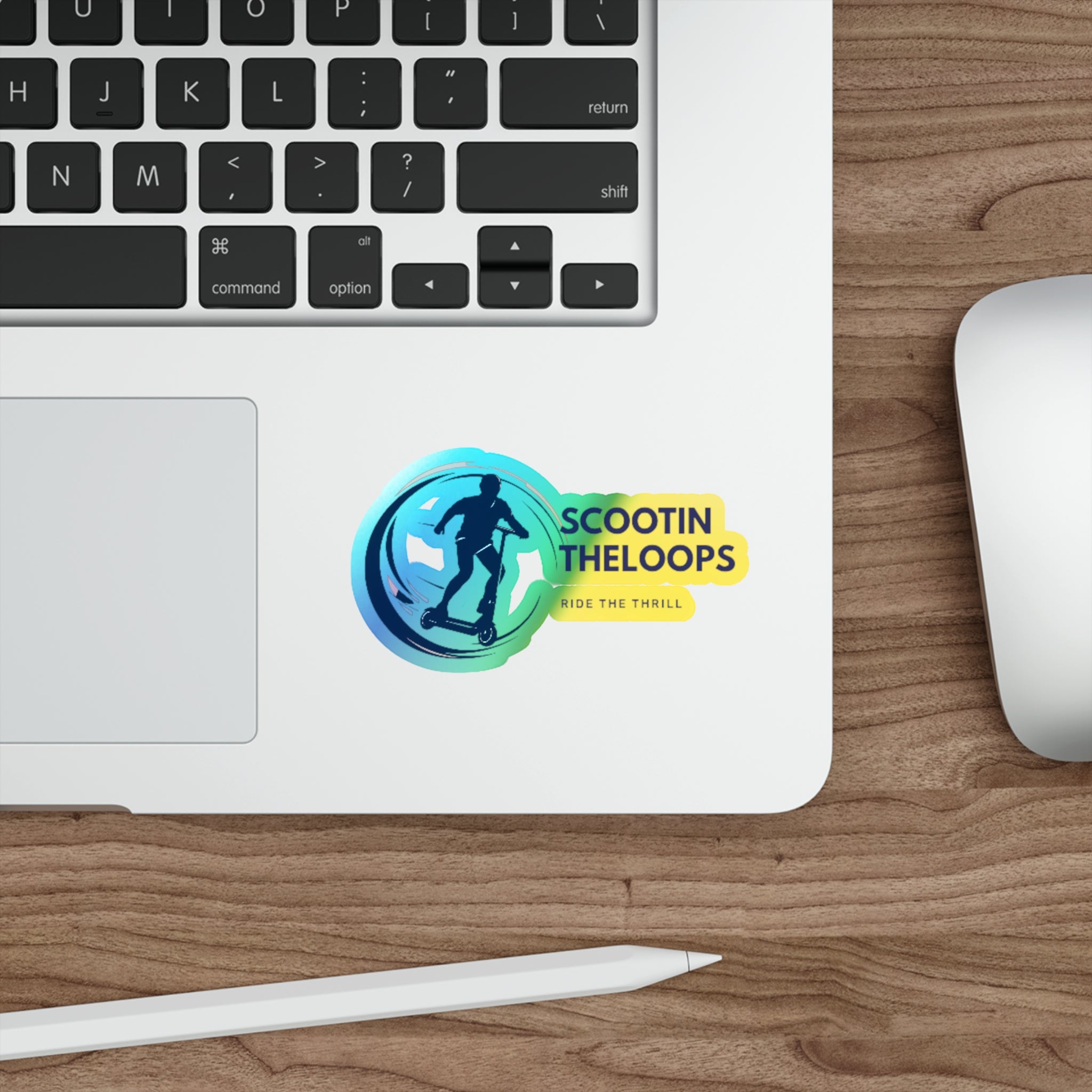 Holographic Die-Cut Sticker — 'Scootin The Loops' Skate Scooter Logo (Ride the Thrill)