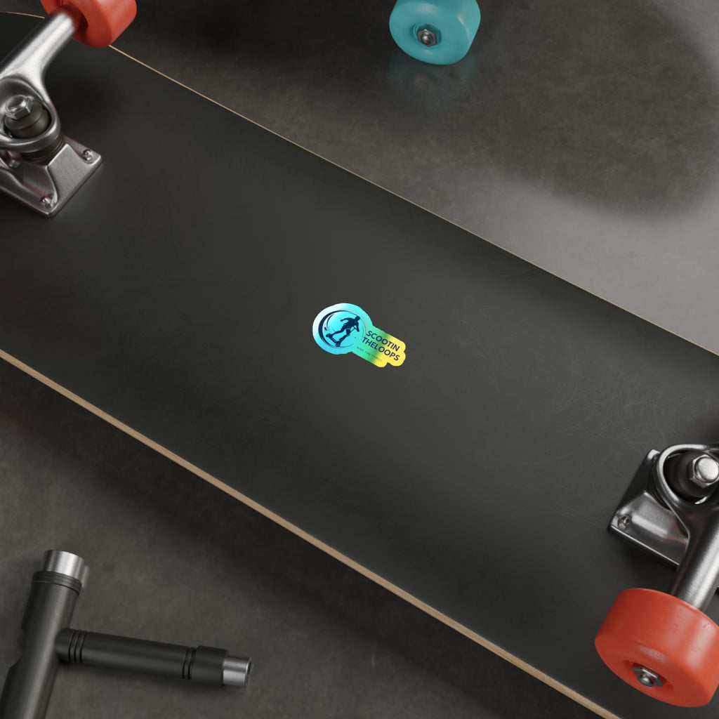 Holographic Die-Cut Sticker — 'Scootin The Loops' Skate Scooter Logo (Ride the Thrill)